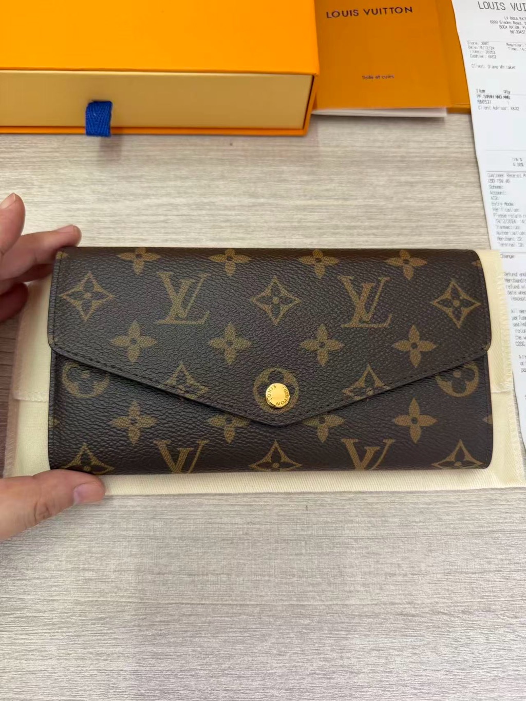 Louis Vuitton Monogram Envelope Wallet In Brown With Gold Hardware